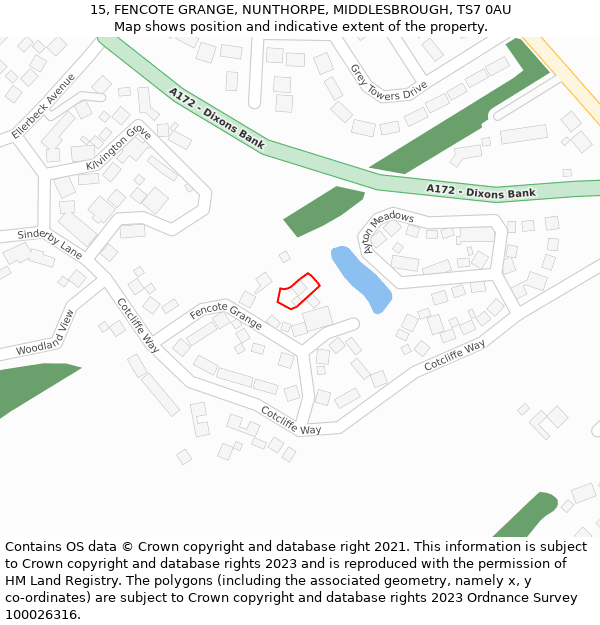 15, FENCOTE GRANGE, NUNTHORPE, MIDDLESBROUGH, TS7 0AU: Location map and indicative extent of plot