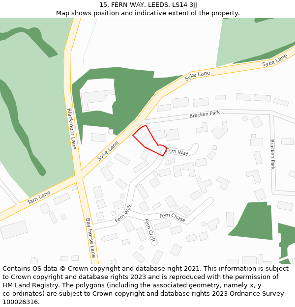 15, FERN WAY, LEEDS, LS14 3JJ: Location map and indicative extent of plot