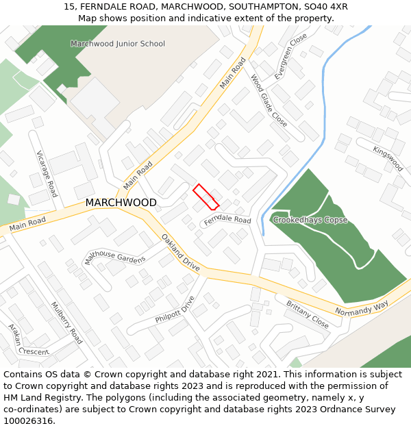 15, FERNDALE ROAD, MARCHWOOD, SOUTHAMPTON, SO40 4XR: Location map and indicative extent of plot