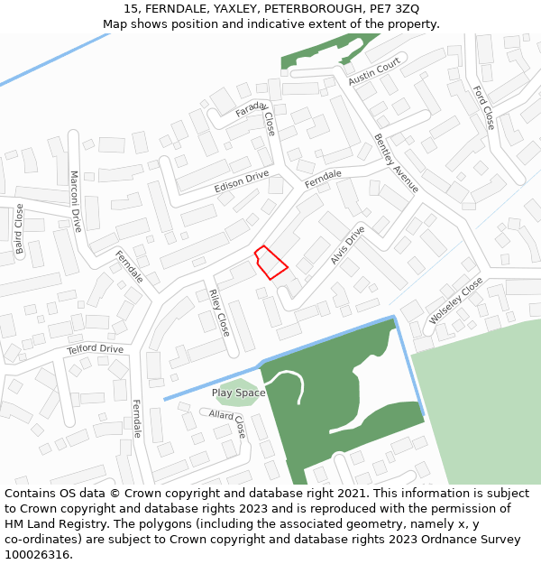 15, FERNDALE, YAXLEY, PETERBOROUGH, PE7 3ZQ: Location map and indicative extent of plot