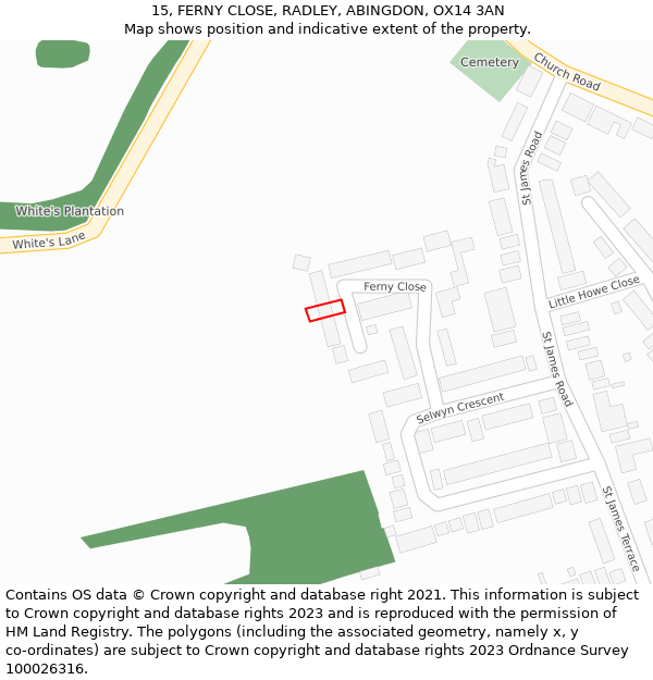 15, FERNY CLOSE, RADLEY, ABINGDON, OX14 3AN: Location map and indicative extent of plot