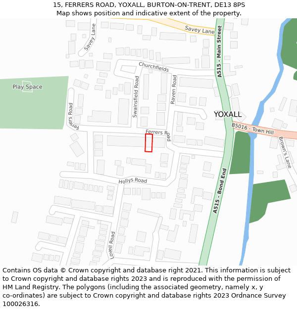 15, FERRERS ROAD, YOXALL, BURTON-ON-TRENT, DE13 8PS: Location map and indicative extent of plot