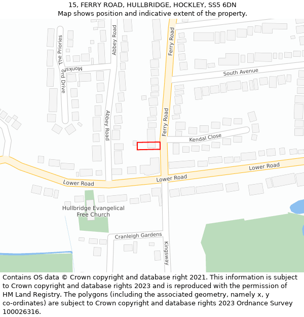 15, FERRY ROAD, HULLBRIDGE, HOCKLEY, SS5 6DN: Location map and indicative extent of plot