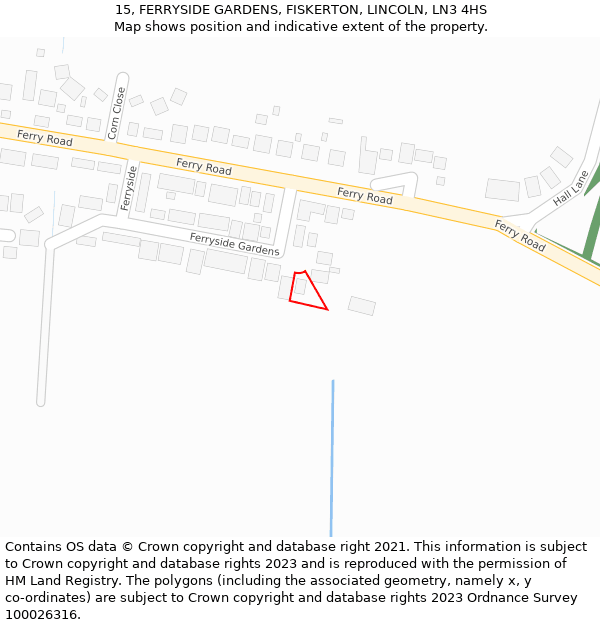 15, FERRYSIDE GARDENS, FISKERTON, LINCOLN, LN3 4HS: Location map and indicative extent of plot