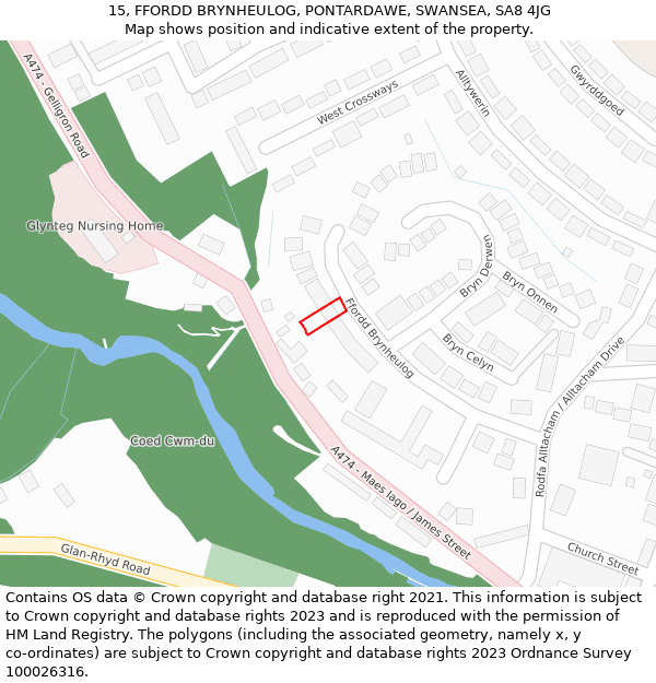 15, FFORDD BRYNHEULOG, PONTARDAWE, SWANSEA, SA8 4JG: Location map and indicative extent of plot