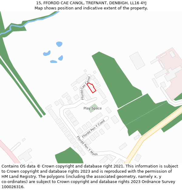 15, FFORDD CAE CANOL, TREFNANT, DENBIGH, LL16 4YJ: Location map and indicative extent of plot