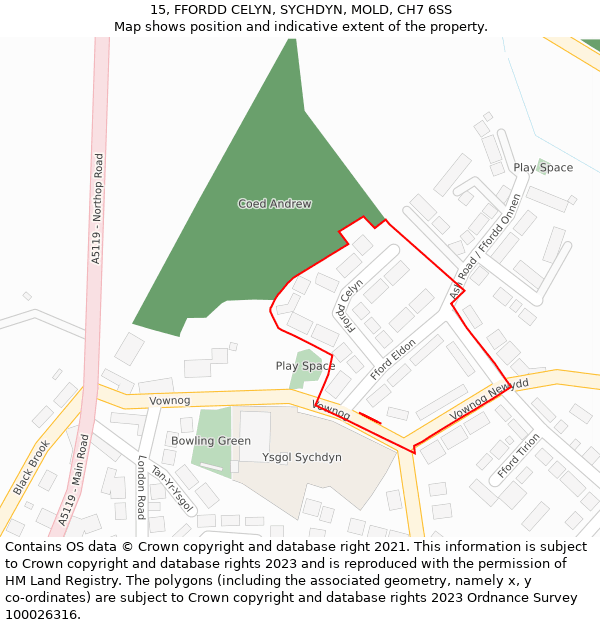 15, FFORDD CELYN, SYCHDYN, MOLD, CH7 6SS: Location map and indicative extent of plot