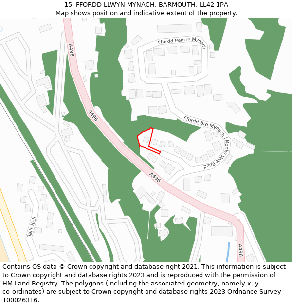 15, FFORDD LLWYN MYNACH, BARMOUTH, LL42 1PA: Location map and indicative extent of plot