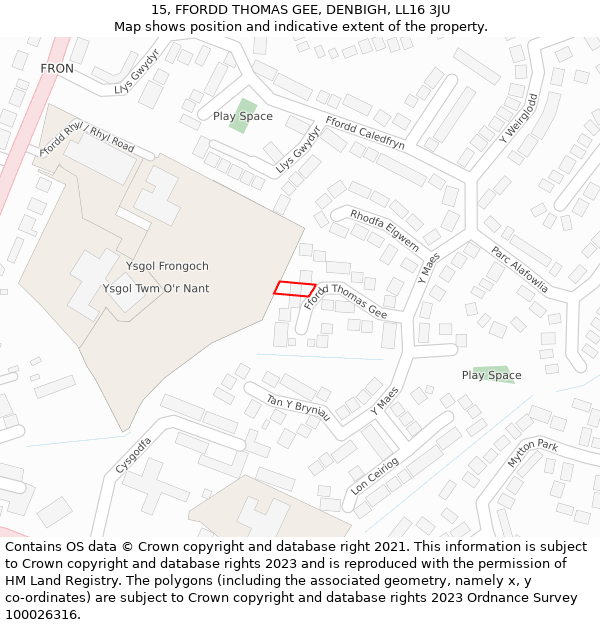 15, FFORDD THOMAS GEE, DENBIGH, LL16 3JU: Location map and indicative extent of plot