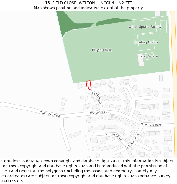 15, FIELD CLOSE, WELTON, LINCOLN, LN2 3TT: Location map and indicative extent of plot