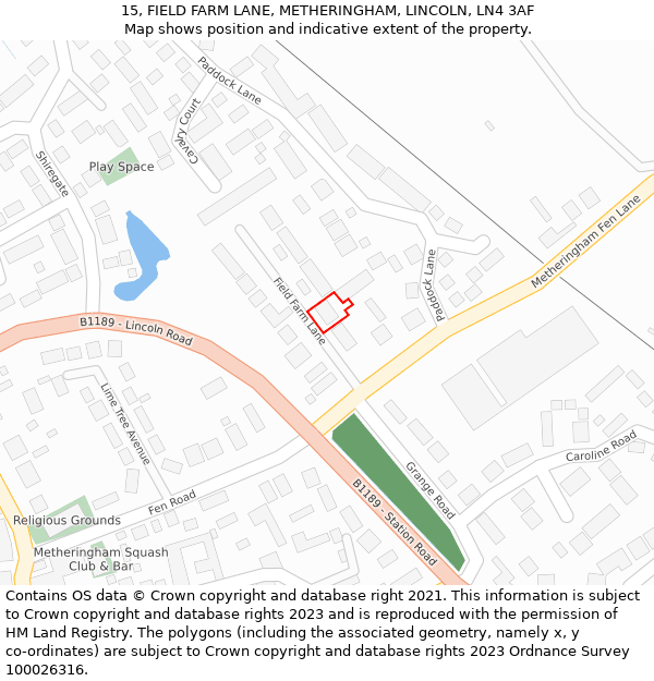 15, FIELD FARM LANE, METHERINGHAM, LINCOLN, LN4 3AF: Location map and indicative extent of plot