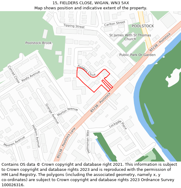 15, FIELDERS CLOSE, WIGAN, WN3 5AX: Location map and indicative extent of plot