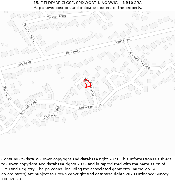 15, FIELDFARE CLOSE, SPIXWORTH, NORWICH, NR10 3RA: Location map and indicative extent of plot