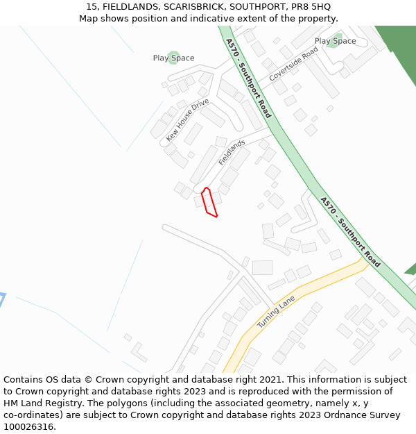 15, FIELDLANDS, SCARISBRICK, SOUTHPORT, PR8 5HQ: Location map and indicative extent of plot