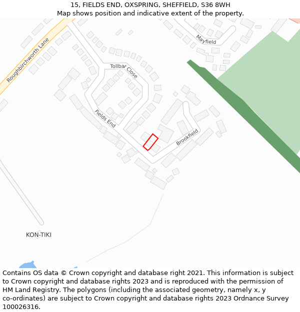 15, FIELDS END, OXSPRING, SHEFFIELD, S36 8WH: Location map and indicative extent of plot