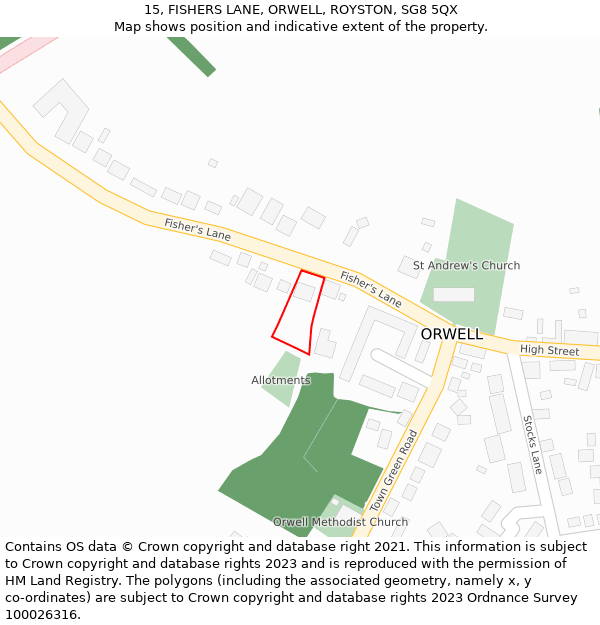 15, FISHERS LANE, ORWELL, ROYSTON, SG8 5QX: Location map and indicative extent of plot