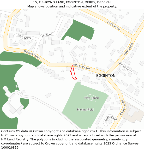 15, FISHPOND LANE, EGGINTON, DERBY, DE65 6HJ: Location map and indicative extent of plot