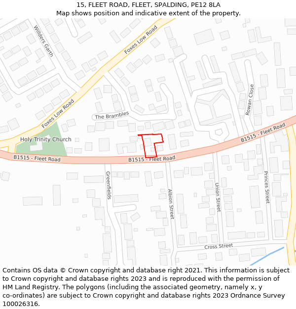 15, FLEET ROAD, FLEET, SPALDING, PE12 8LA: Location map and indicative extent of plot