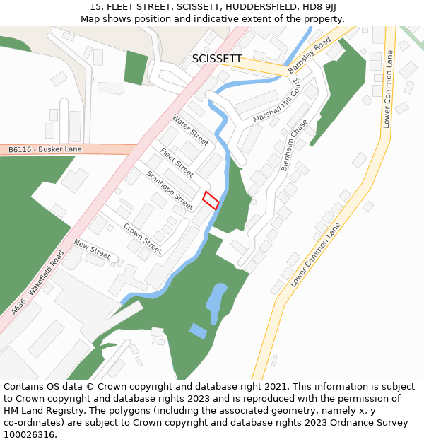 15, FLEET STREET, SCISSETT, HUDDERSFIELD, HD8 9JJ: Location map and indicative extent of plot