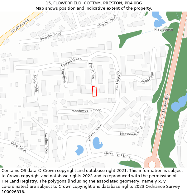 15, FLOWERFIELD, COTTAM, PRESTON, PR4 0BG: Location map and indicative extent of plot