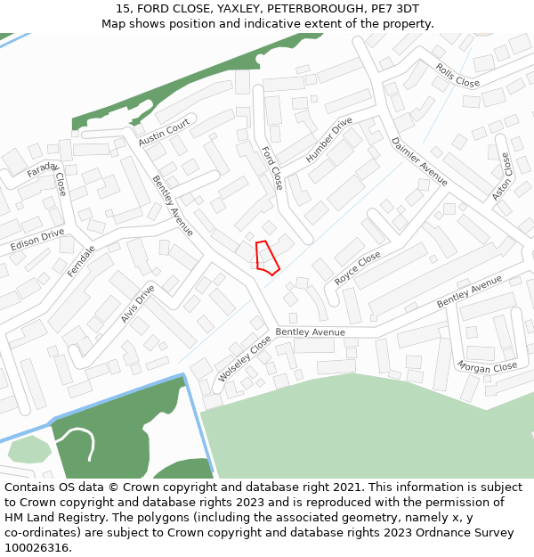 15, FORD CLOSE, YAXLEY, PETERBOROUGH, PE7 3DT: Location map and indicative extent of plot