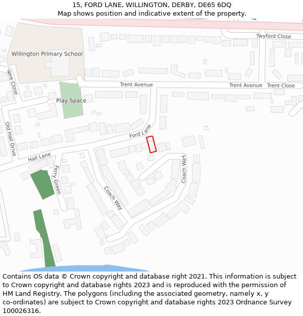 15, FORD LANE, WILLINGTON, DERBY, DE65 6DQ: Location map and indicative extent of plot