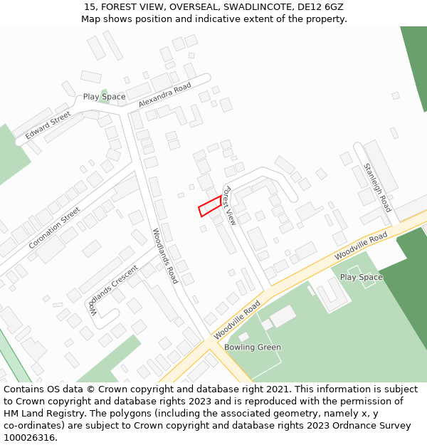 15, FOREST VIEW, OVERSEAL, SWADLINCOTE, DE12 6GZ: Location map and indicative extent of plot