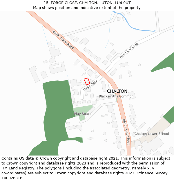 15, FORGE CLOSE, CHALTON, LUTON, LU4 9UT: Location map and indicative extent of plot