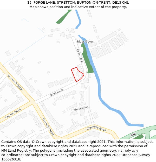 15, FORGE LANE, STRETTON, BURTON-ON-TRENT, DE13 0HL: Location map and indicative extent of plot