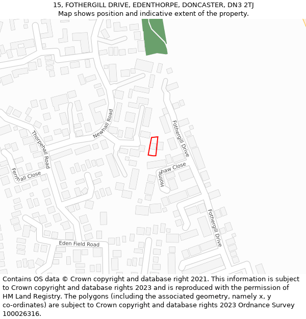 15, FOTHERGILL DRIVE, EDENTHORPE, DONCASTER, DN3 2TJ: Location map and indicative extent of plot