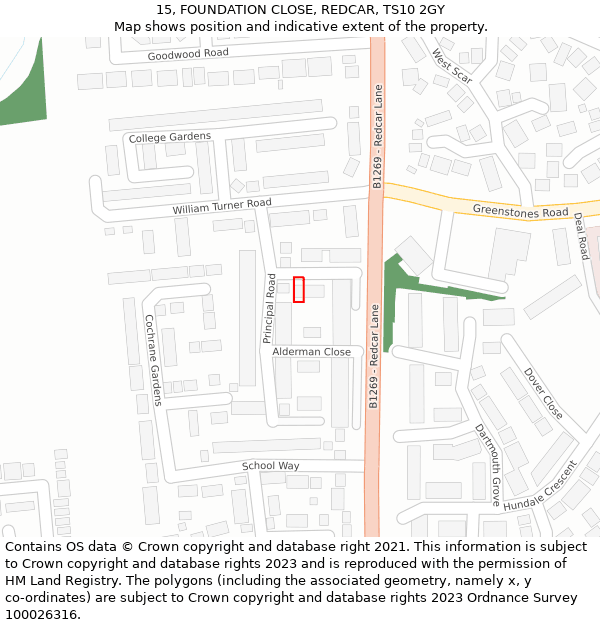 15, FOUNDATION CLOSE, REDCAR, TS10 2GY: Location map and indicative extent of plot