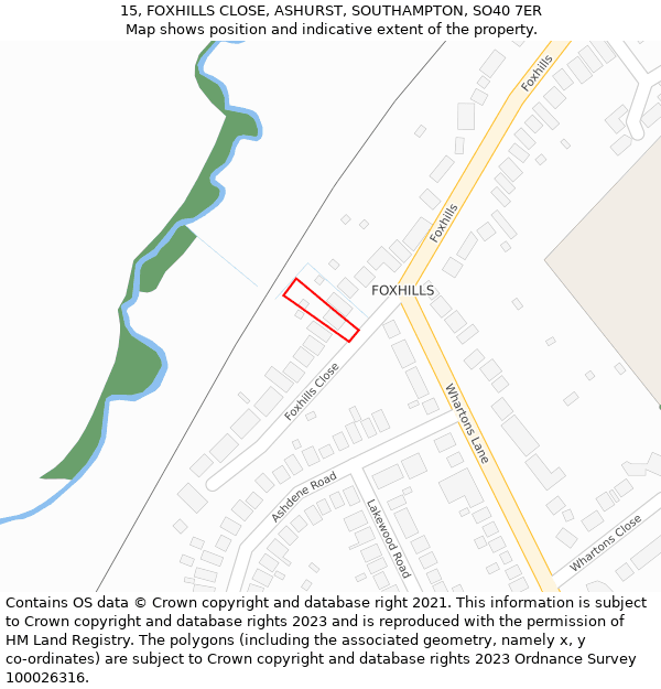 15, FOXHILLS CLOSE, ASHURST, SOUTHAMPTON, SO40 7ER: Location map and indicative extent of plot