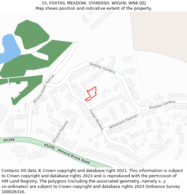 15, FOXTAIL MEADOW, STANDISH, WIGAN, WN6 0ZJ: Location map and indicative extent of plot