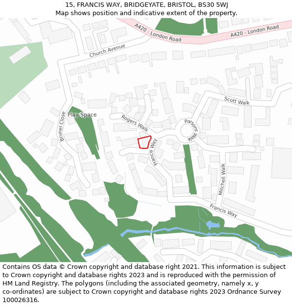 15, FRANCIS WAY, BRIDGEYATE, BRISTOL, BS30 5WJ: Location map and indicative extent of plot