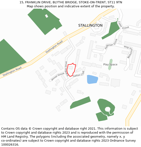 15, FRANKLIN DRIVE, BLYTHE BRIDGE, STOKE-ON-TRENT, ST11 9TN: Location map and indicative extent of plot