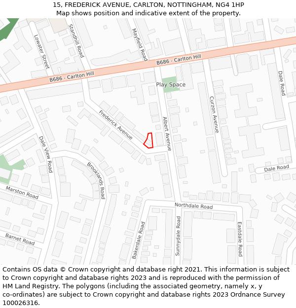 15, FREDERICK AVENUE, CARLTON, NOTTINGHAM, NG4 1HP: Location map and indicative extent of plot