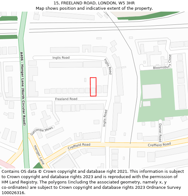 15, FREELAND ROAD, LONDON, W5 3HR: Location map and indicative extent of plot