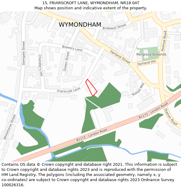 15, FRIARSCROFT LANE, WYMONDHAM, NR18 0AT: Location map and indicative extent of plot