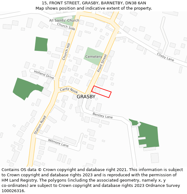 15, FRONT STREET, GRASBY, BARNETBY, DN38 6AN: Location map and indicative extent of plot
