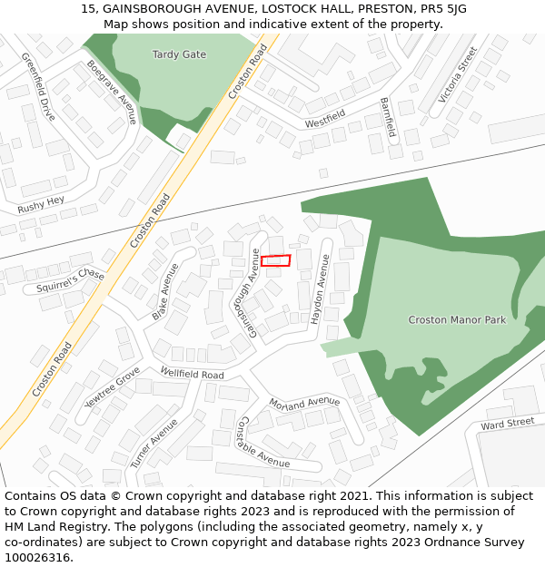 15, GAINSBOROUGH AVENUE, LOSTOCK HALL, PRESTON, PR5 5JG: Location map and indicative extent of plot