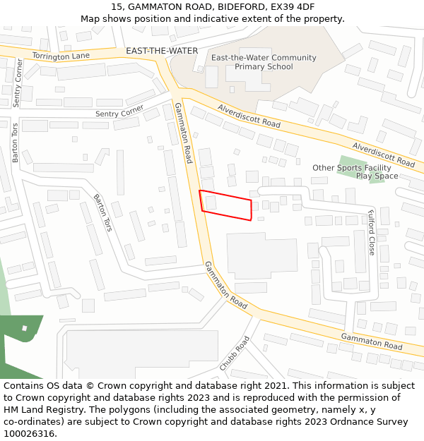 15, GAMMATON ROAD, BIDEFORD, EX39 4DF: Location map and indicative extent of plot