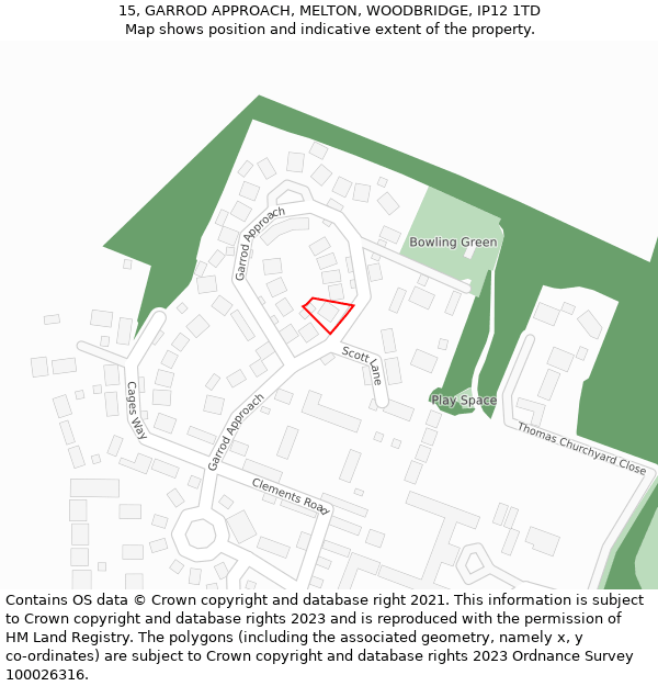 15, GARROD APPROACH, MELTON, WOODBRIDGE, IP12 1TD: Location map and indicative extent of plot