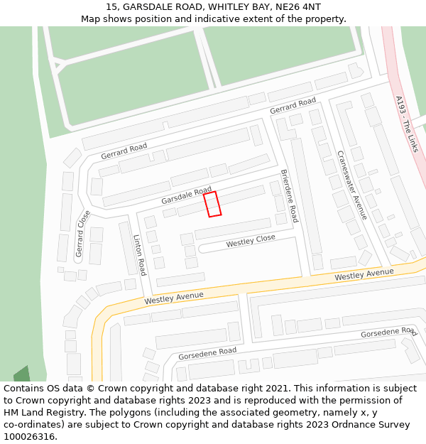 15, GARSDALE ROAD, WHITLEY BAY, NE26 4NT: Location map and indicative extent of plot