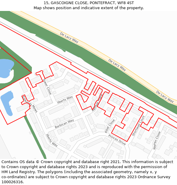 15, GASCOIGNE CLOSE, PONTEFRACT, WF8 4ST: Location map and indicative extent of plot