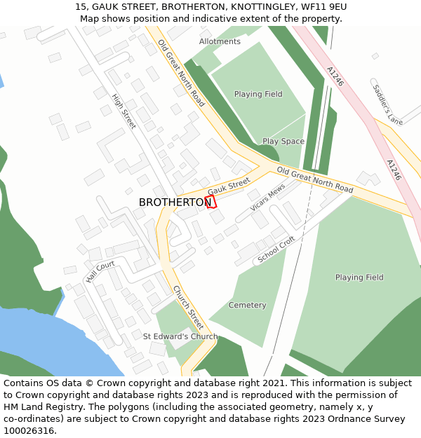 15, GAUK STREET, BROTHERTON, KNOTTINGLEY, WF11 9EU: Location map and indicative extent of plot