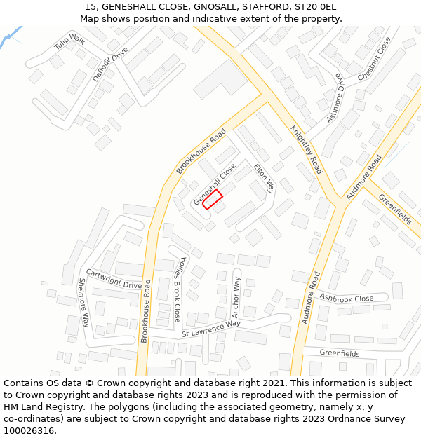 15, GENESHALL CLOSE, GNOSALL, STAFFORD, ST20 0EL: Location map and indicative extent of plot