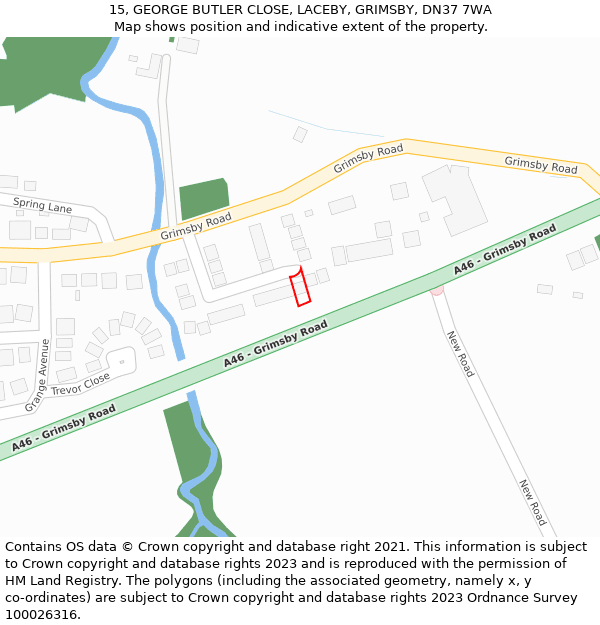 15, GEORGE BUTLER CLOSE, LACEBY, GRIMSBY, DN37 7WA: Location map and indicative extent of plot