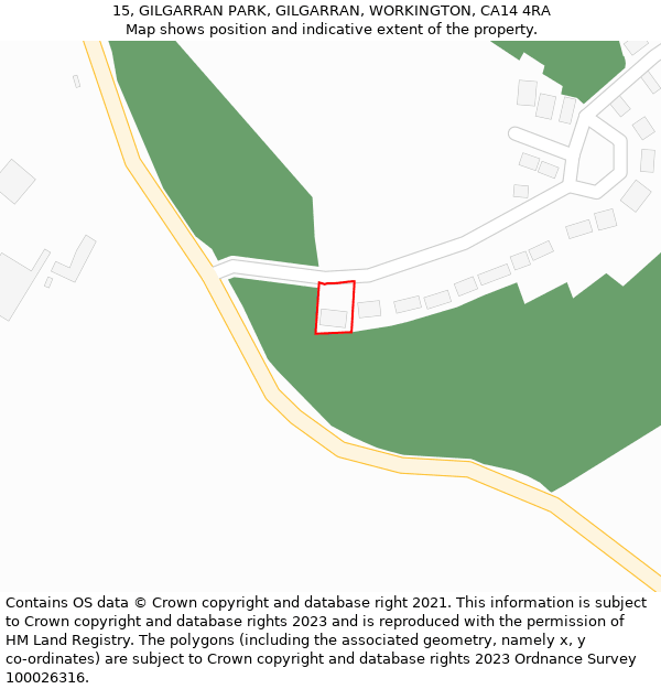 15, GILGARRAN PARK, GILGARRAN, WORKINGTON, CA14 4RA: Location map and indicative extent of plot