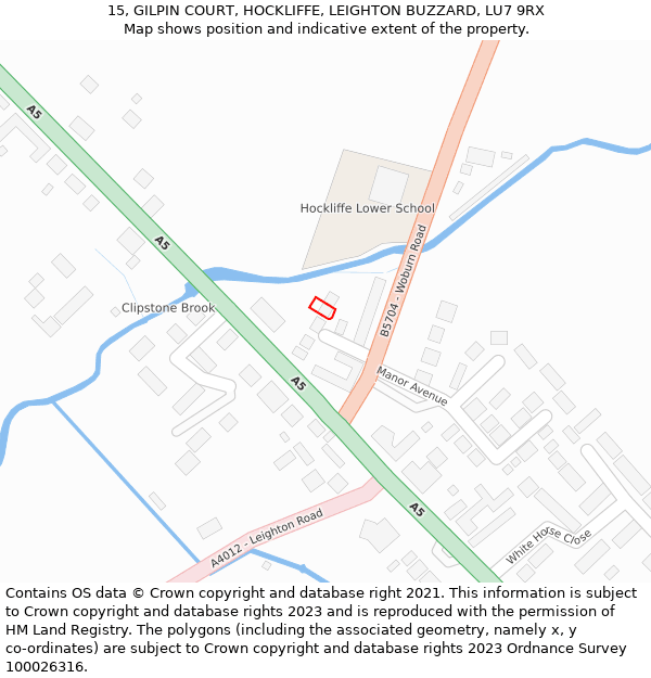 15, GILPIN COURT, HOCKLIFFE, LEIGHTON BUZZARD, LU7 9RX: Location map and indicative extent of plot