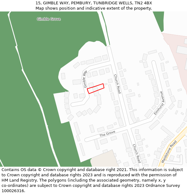 15, GIMBLE WAY, PEMBURY, TUNBRIDGE WELLS, TN2 4BX: Location map and indicative extent of plot